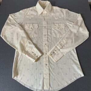 Vintage Mustang Pearl Snap Western Ranch Shirt Long Sleeve Ivory M/L ?
